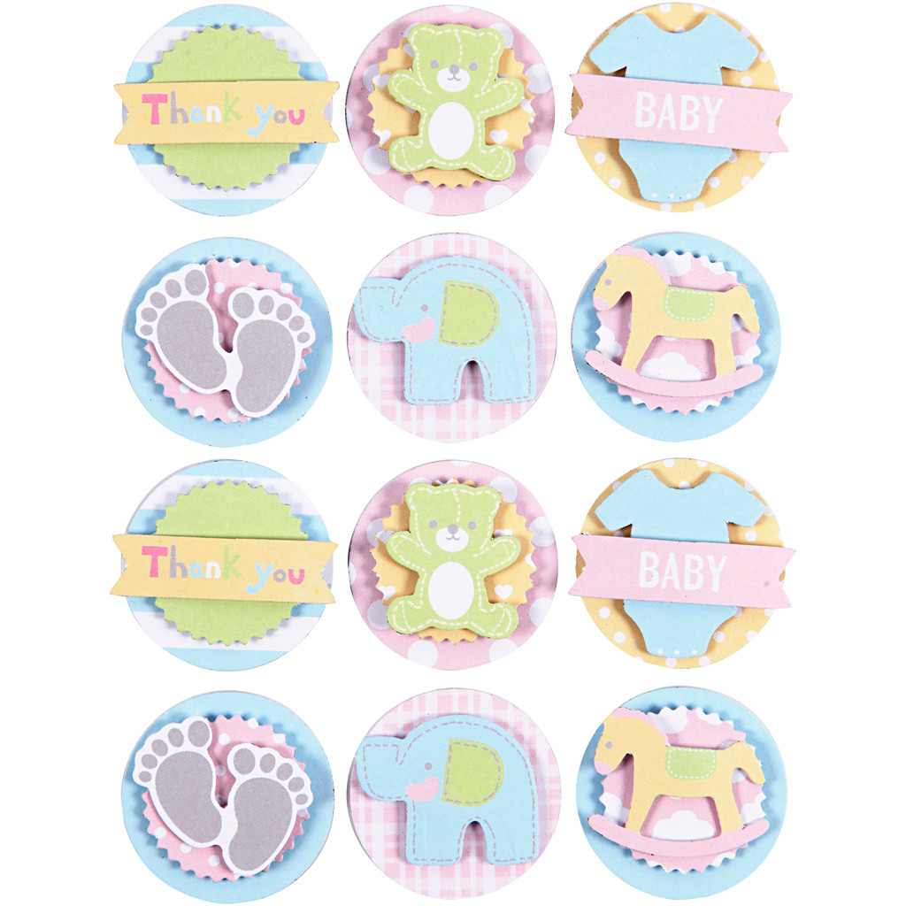 3D stickers baby pastelfarver diameter 35 mm tykkelse 5 mm | 1 ark 12 stk.