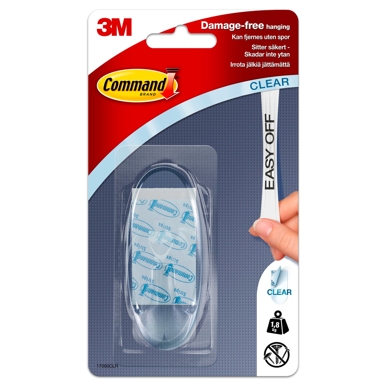 3M Command gennemsigtige, oval krog med 1 krog og 2 strips
