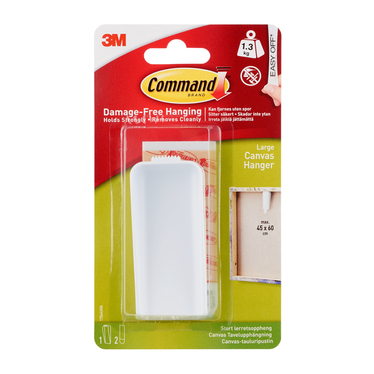 3M Command stort lærredsophæng, hvid, 1 ophæng + 2 strips, 1,3
