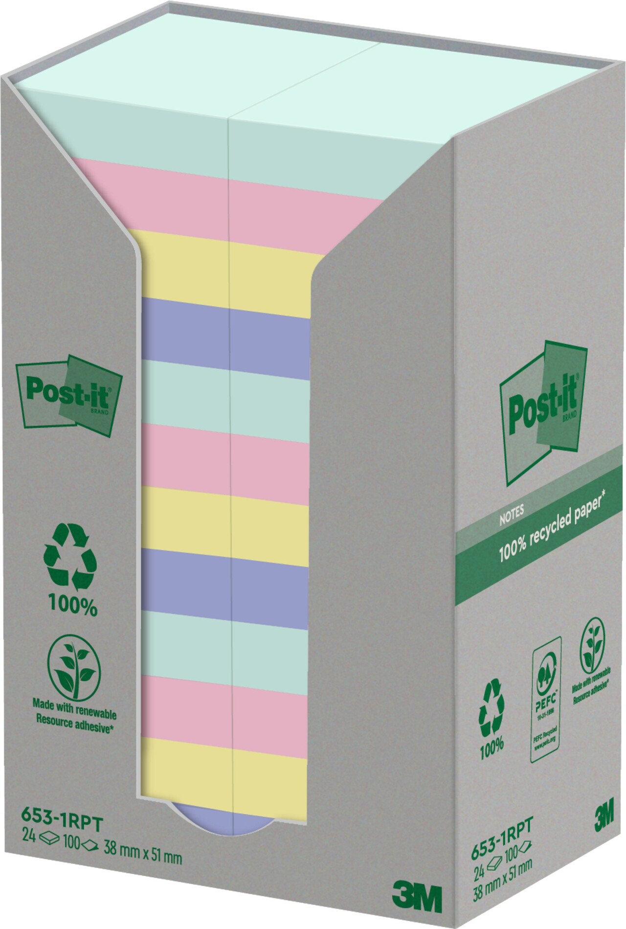Post it note 3M Recycled mix colors 38x51 100sh (24)