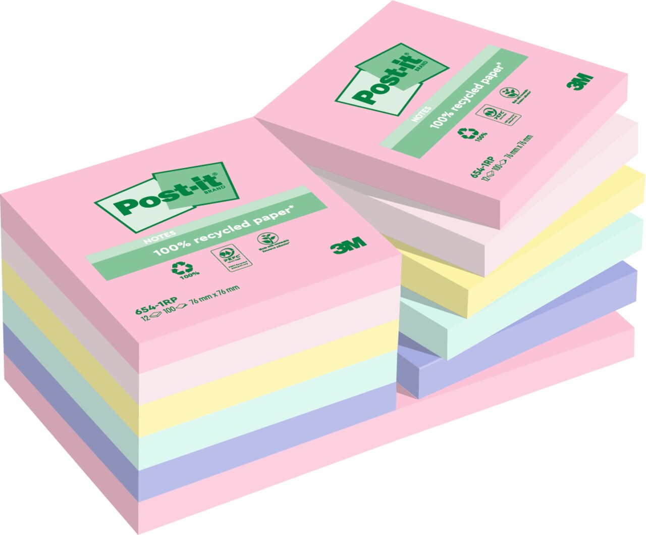 Post it note 3M Recycled mix colors 76x76 100sh (12)