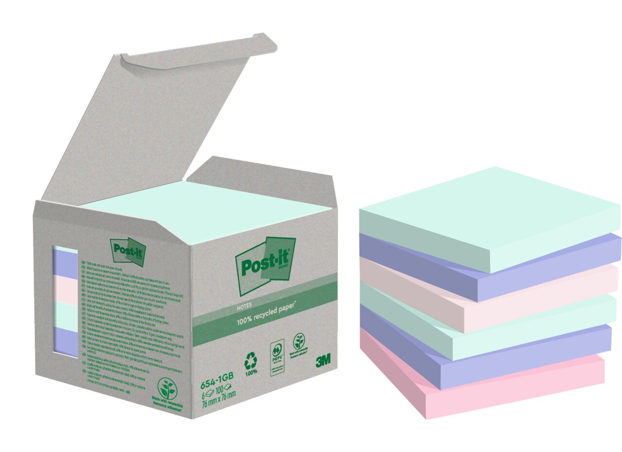 Post it note 3M Recycled mix colors 76x76 100sh (6)