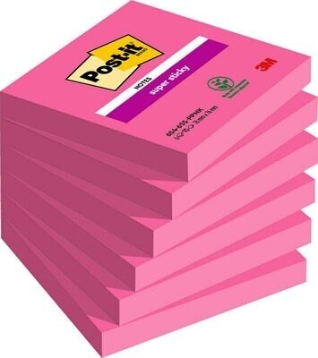 6 stk. 3M Post-it Super Sticky-Notes 76x76 pink - Køb minimum 6 stk.