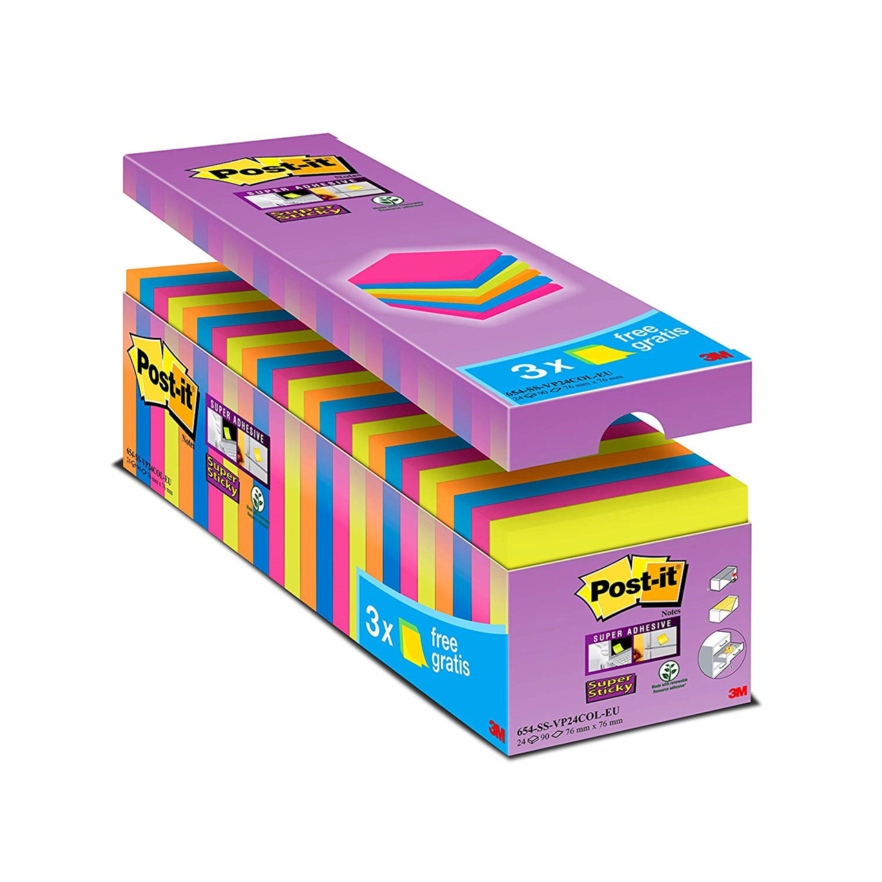 Post-it - Super Sticky Notes - Value Pack - Ass - 24 blokke - 76 x 76 mm