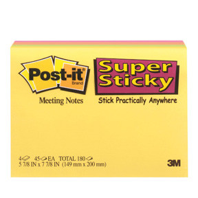 3 stk. Post-it Super Sticky Meeting Notes 149 x 200 mm neon farver - 4 blokke