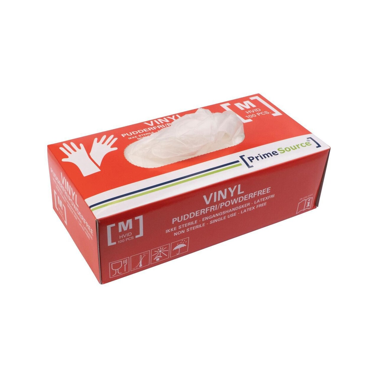 Handske Engangs Prime Source str M uden Pudder Vinyl AQL 1.5 Hvid - 100 stk/pk