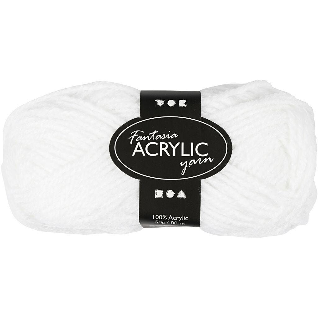 Akrylgarn Fantasia længde 80 meter hvid - 50 gram
