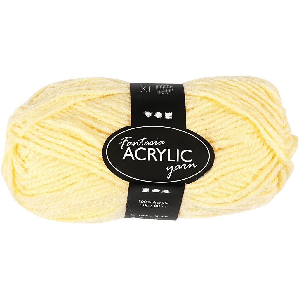 Akrylgarn Fantasia længde 80 meter lys gul - 50 gram