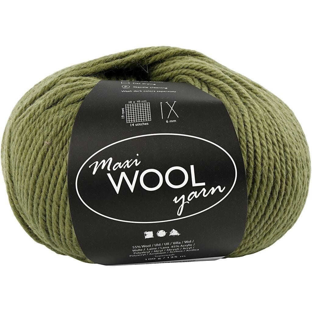 Uldgarn Maxi Wool længde 125 meter olivengrøn | 100 gram