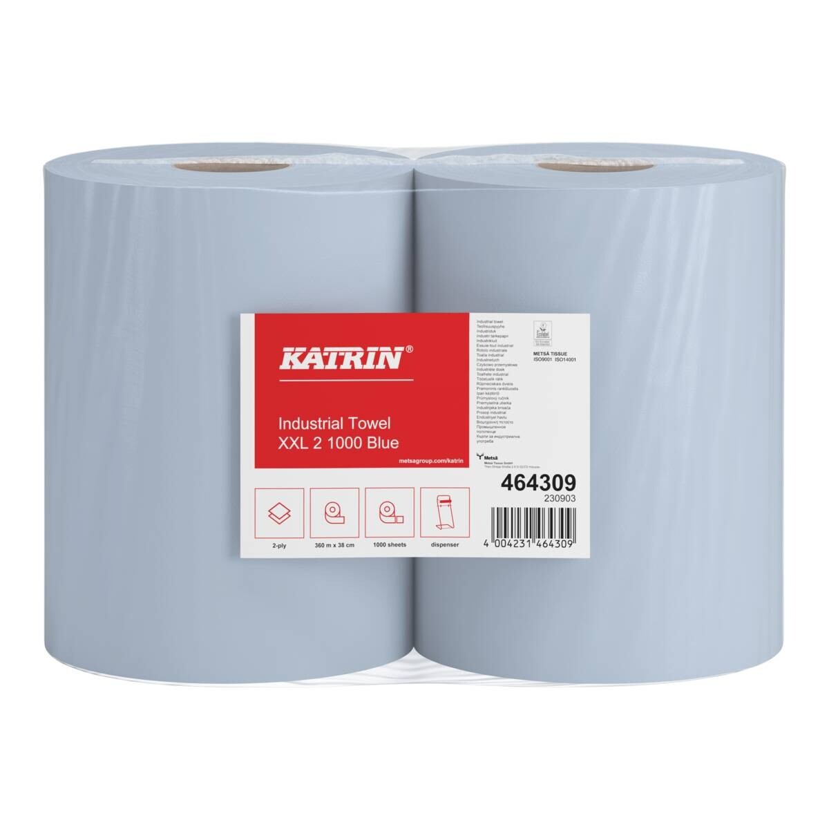 Aftørringspapir, Katrin 464309, Basic Industrial Towel XXL2 Blå 38 cm x 360 meter - 2 ruller