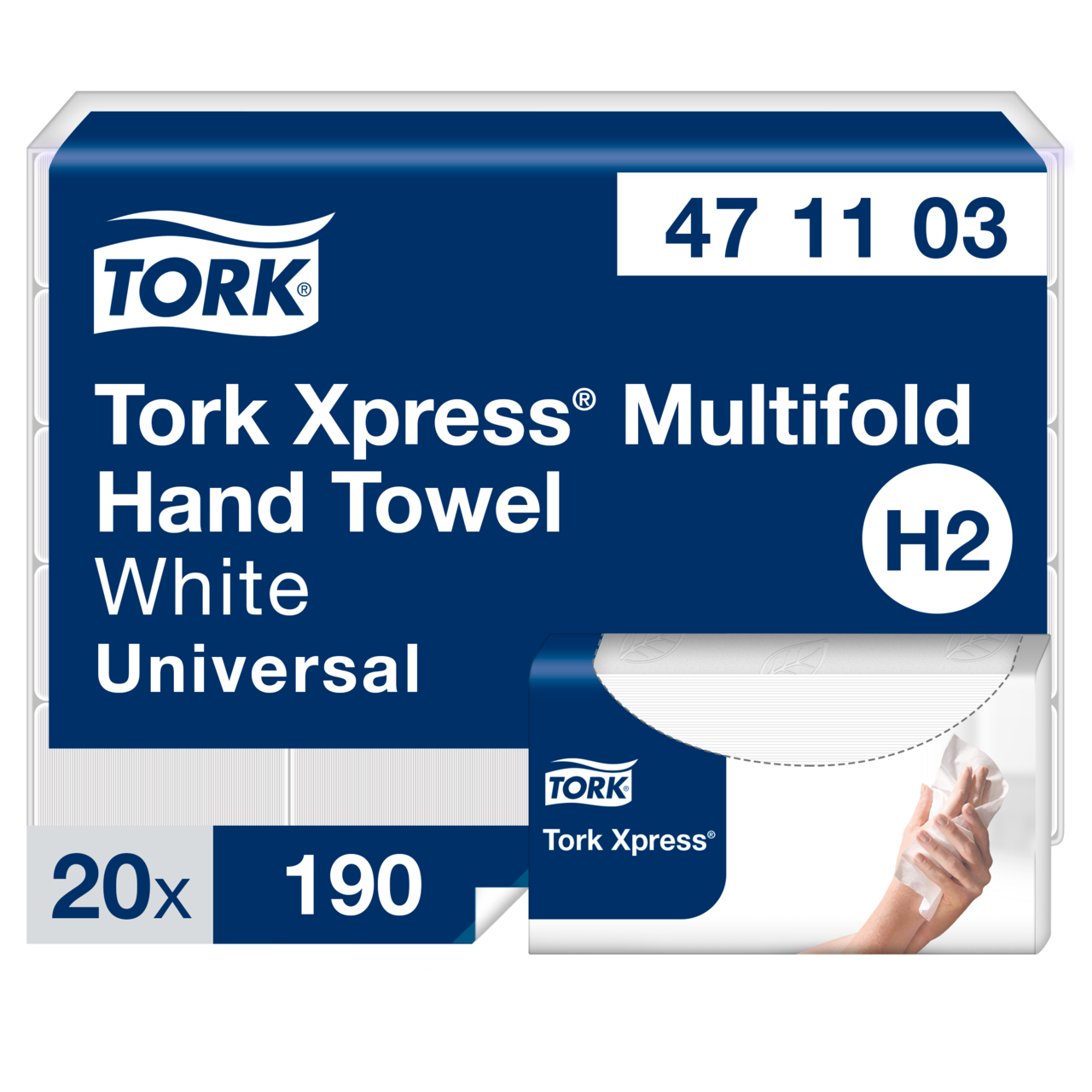 Håndklædeark Tork 471103 Xpress N93330 H2 Univ. 2-lags - 190 ark pr pakke - 20 pakker