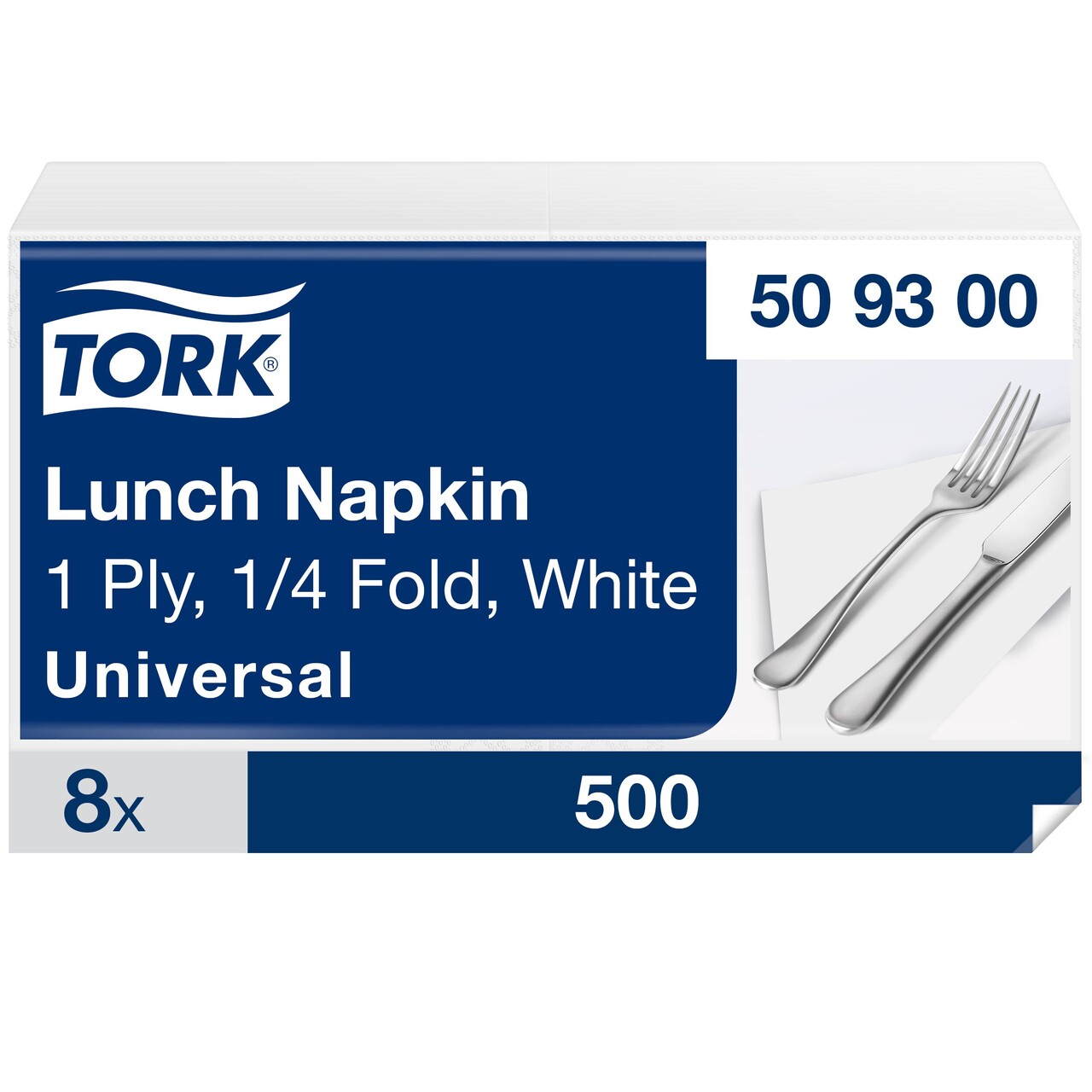 Servietter - Tork 509300 - 1-lags - 33x33 cm - Hvid - 8x500 stk