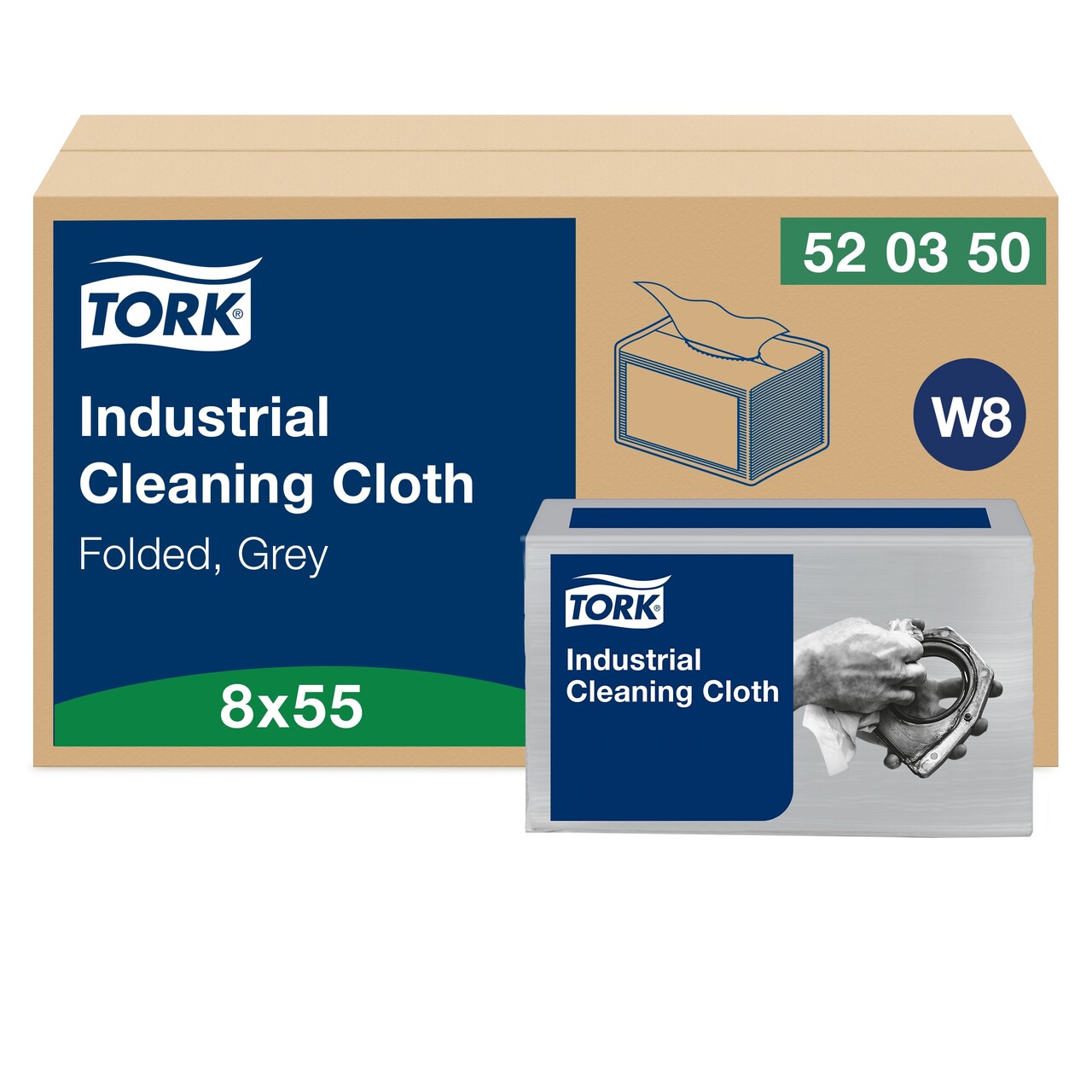 Industri aftørring Tork 520350 Aftørringsklud 1-lags 38,5x32 cm - 55 ark pr pakke - 8 pakker