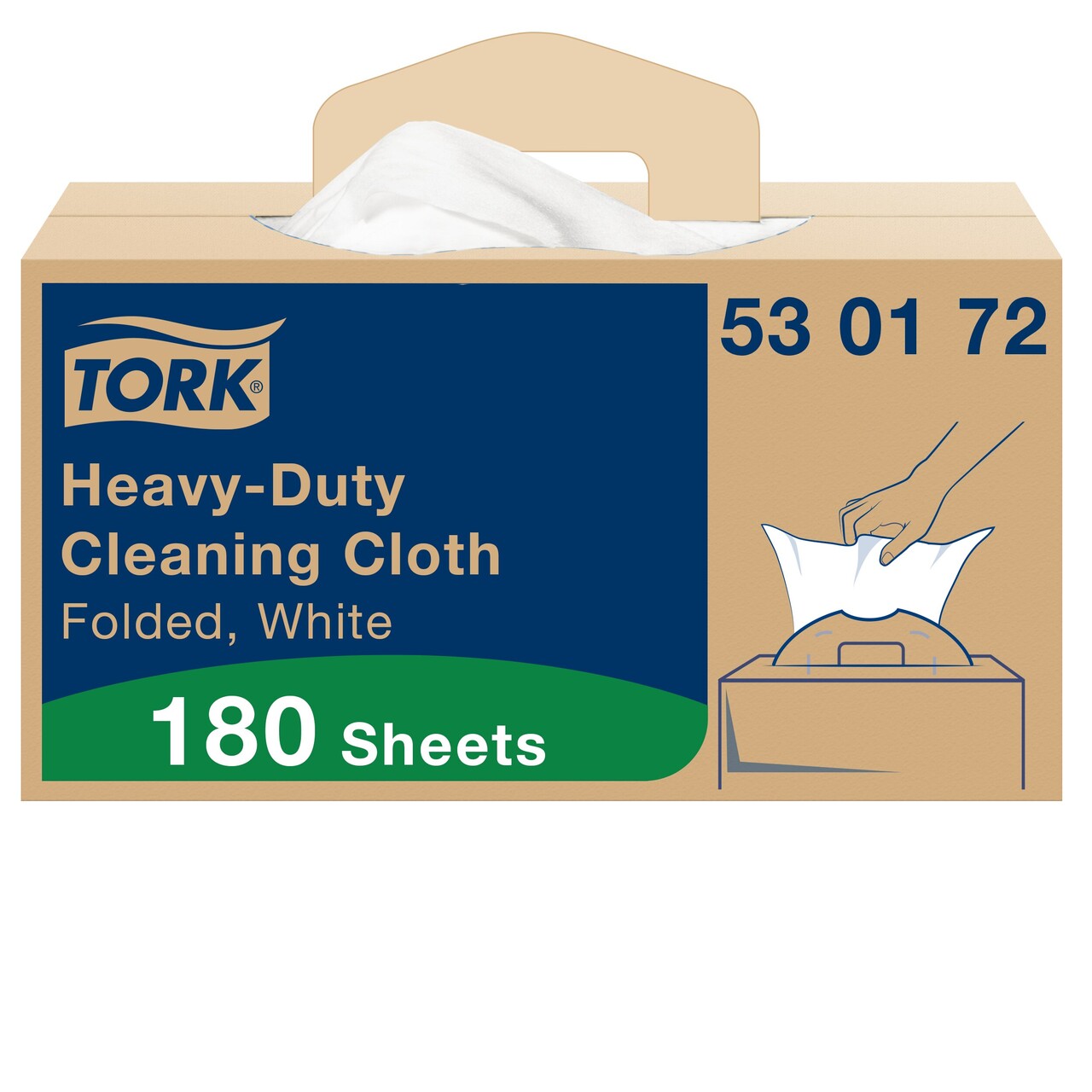 Aftørringsklude Tork 530172 Kraftig W7 Handy Box hvid 41,5x35,5cm 180 ark pr box