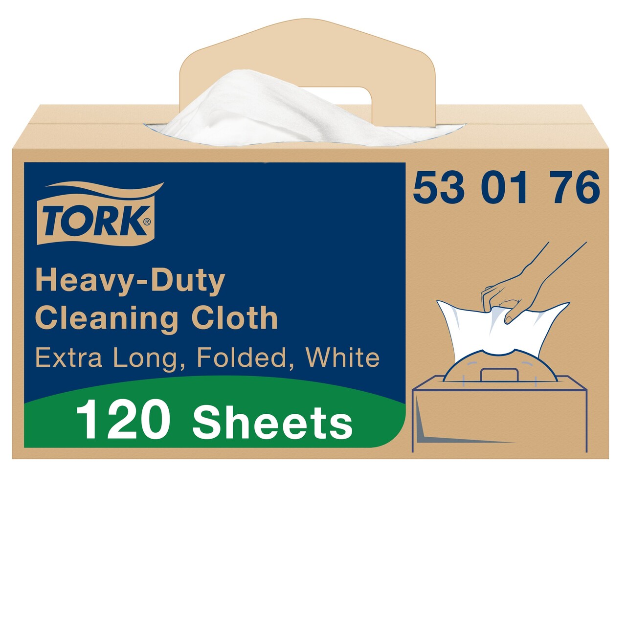 Aftørringsklude Tork Kraftig 530176 W7 hvid 61,5x35,5cm 120 ark pr box