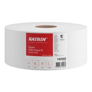 Toiletpapir, Jumbo, Katrin, 1-lag, Ø23.5 cm, 435 m, Uperforeret - 6 rl/krt