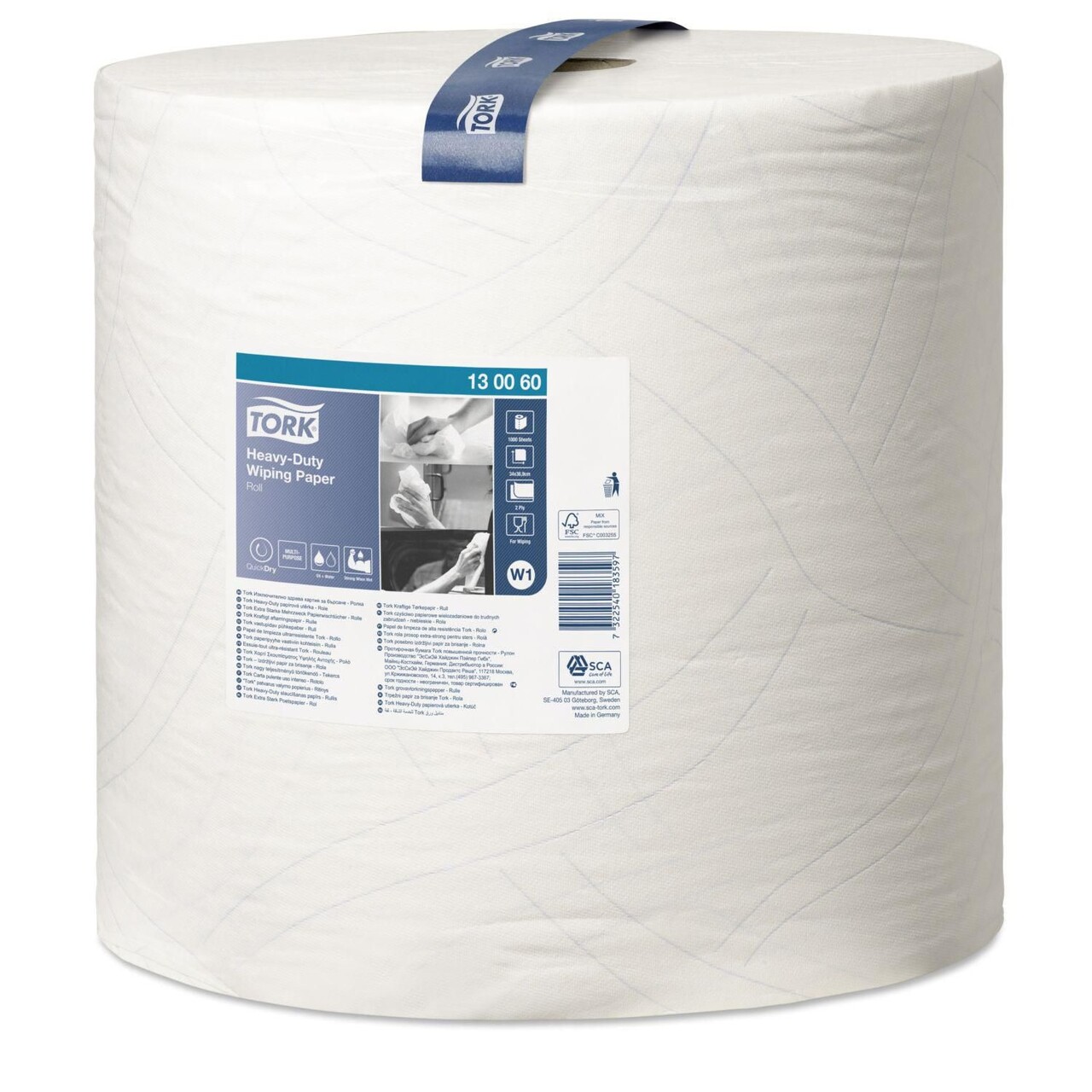 Aftørringsrulle Industri Tork 130060 W1 2-lag Ø37.5cm B36.9cmxL340m Nyfiber Hvid - 1/krt