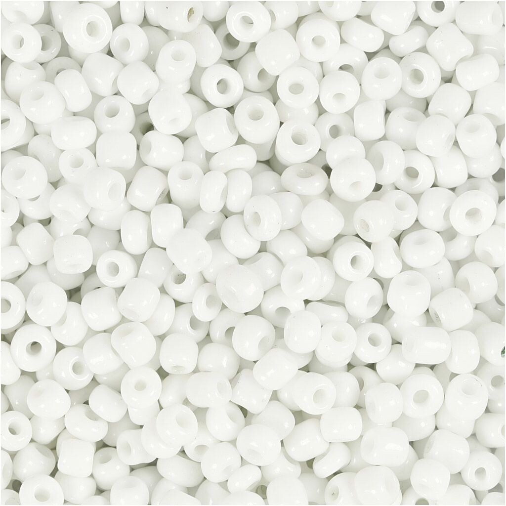Rocailles perler, dia. 3 mm, hulstr. 0,6-1,0 mm, hvid, 25g, str. 8
