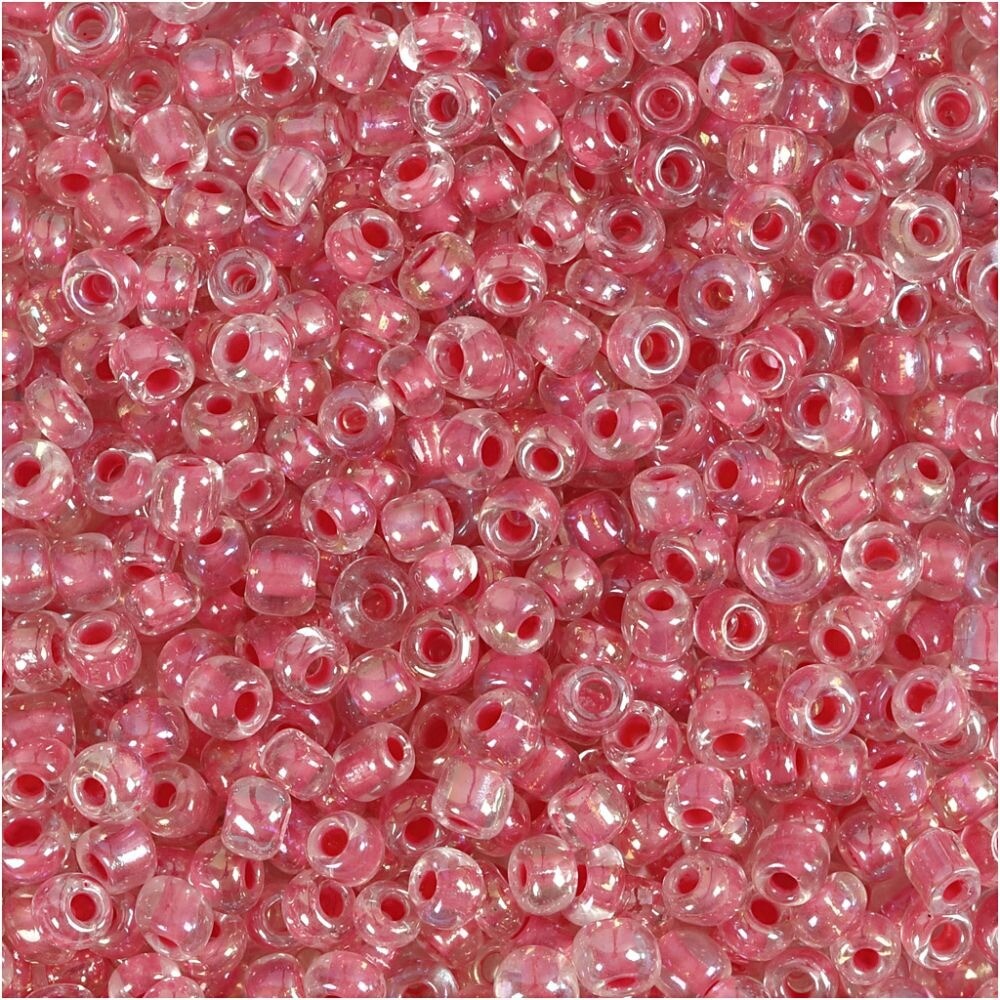 Rocailles perler, dia. 3 mm, hulstr. 0,6-1,0 mm, pink kerne, 25g, str. 8