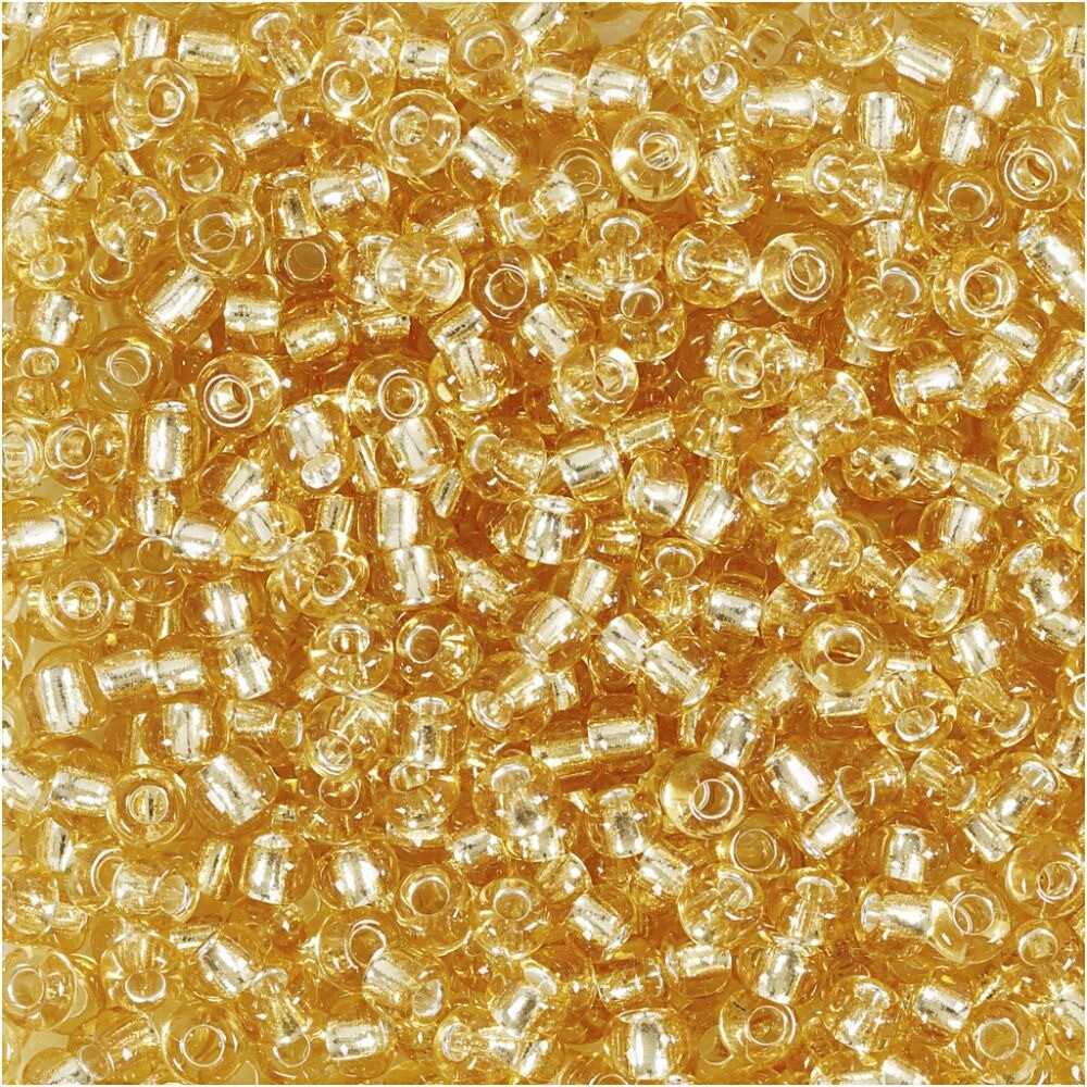 Rocailles perler, dia. 3 mm, hulstr. 0,6-1,0 mm, guld, 25g, str. 8