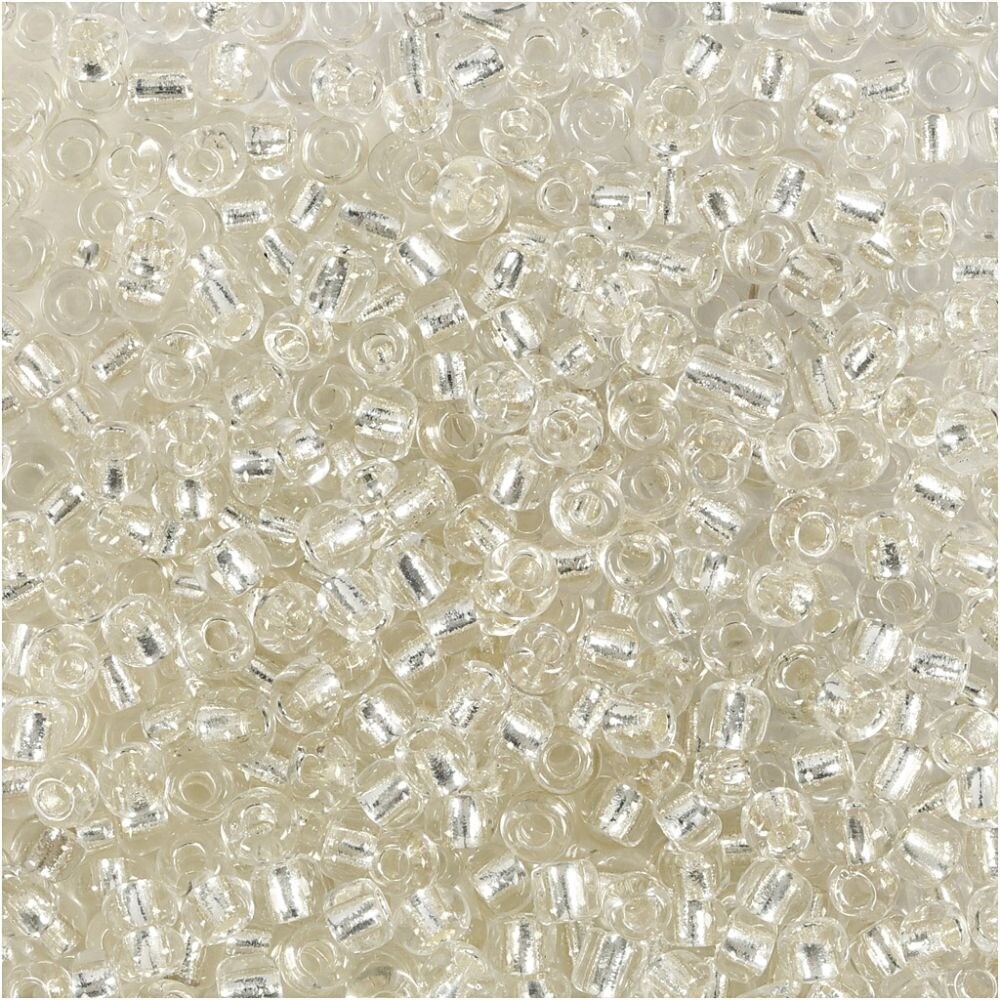Rocailles perler, dia. 3 mm, hulstr. 0,6-1,0 mm, sølv, 25g, str. 8