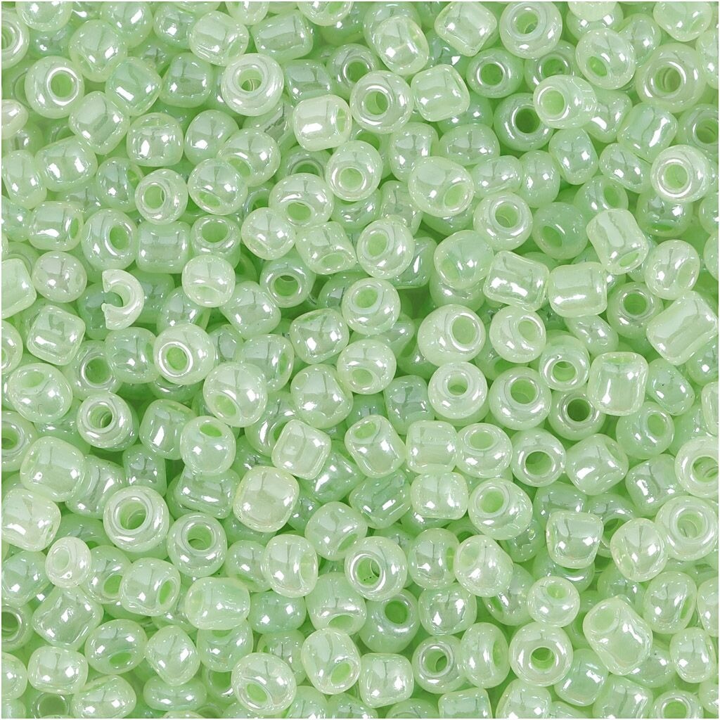 Rocailles perler, dia. 3 mm, hulstr. 0,6-1,0 mm, soft grøn, 25g, str. 8