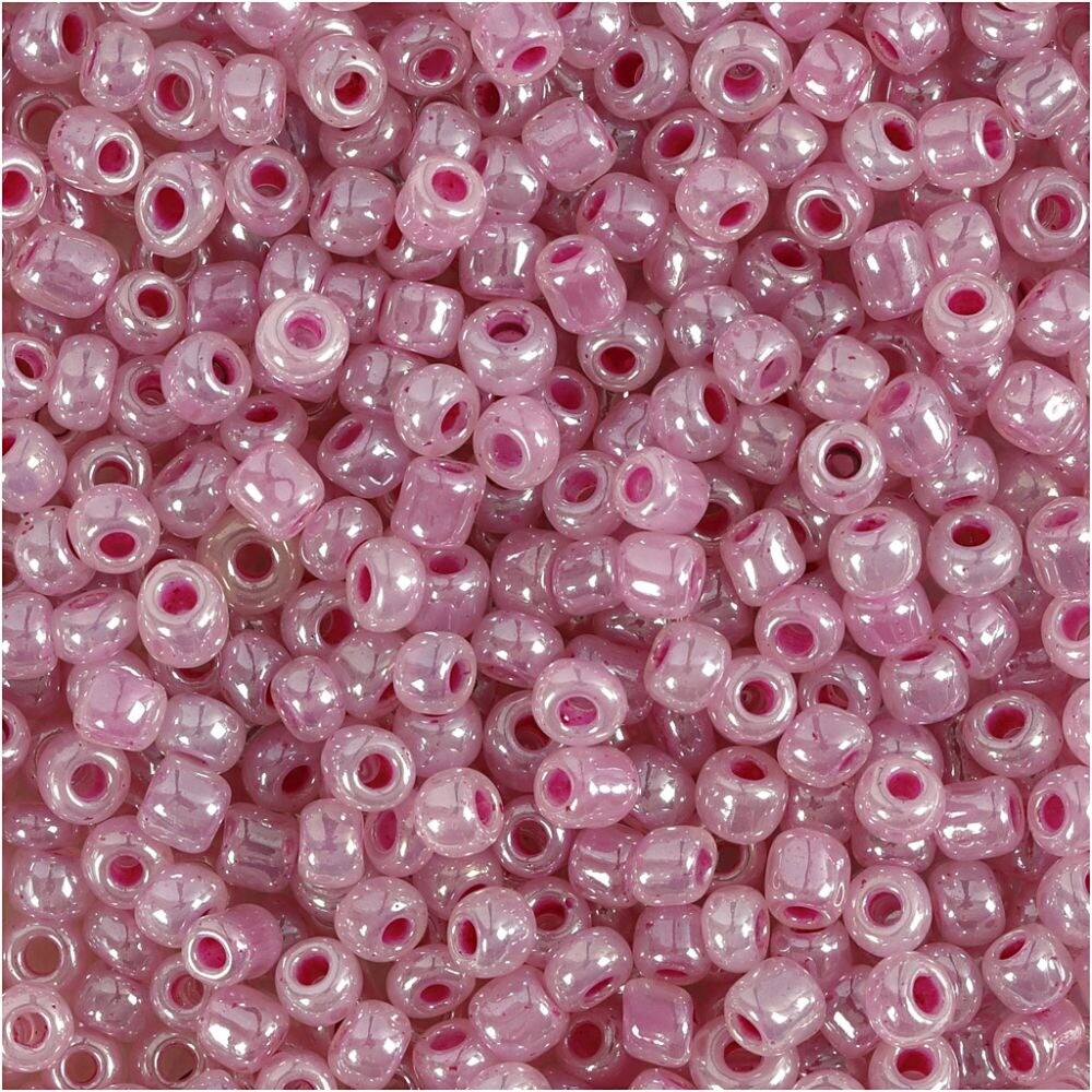 Rocailles perler, dia. 3 mm, hulstr. 0,6-1,0 mm, pink, 25g, str. 8