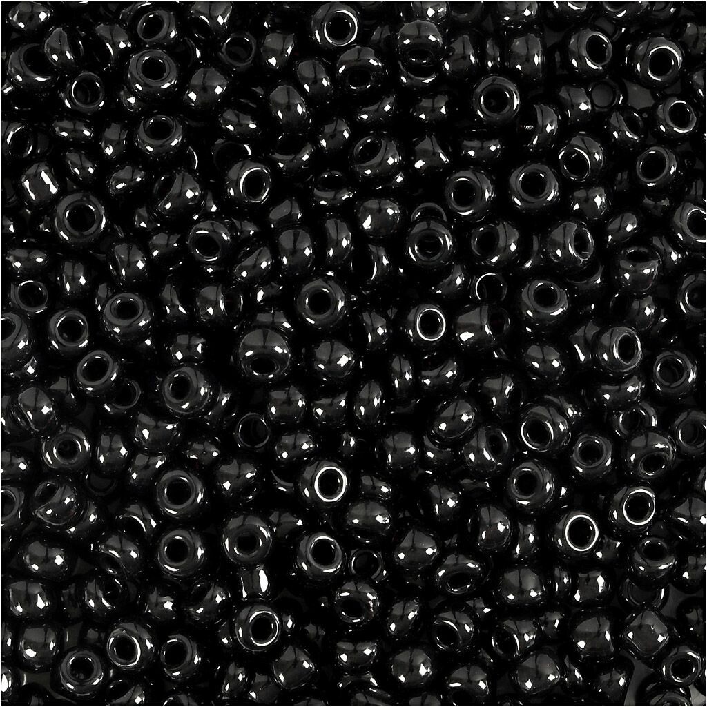 Rocaillesperler, dia. 3 mm, hulstr. 0,6-1,0 mm, sort, 25g, str. 8/0