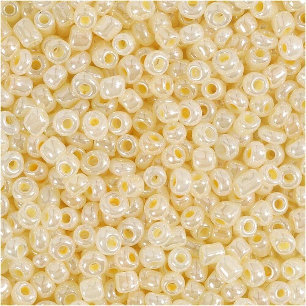 Rocailles perler, dia. 3 mm, hulstr. 0,6-1,0 mm, elfenben, 25g, str. 8