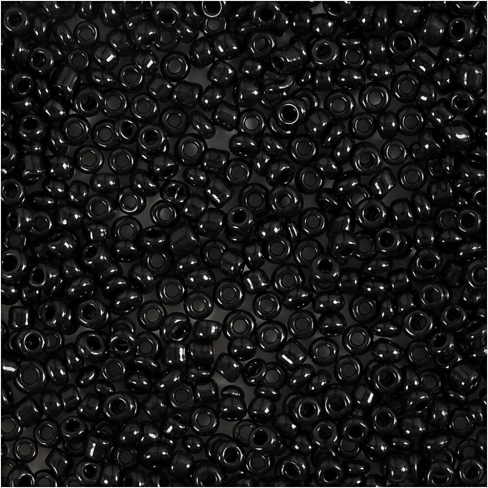Rocailles perler, dia. 2 mm, hulstr. 0,8 mm, sort, 25g, str. 12