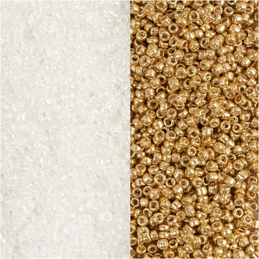 Rocaillesperler, str. 15/0 , hulstr. 0,5-0,8 mm, hvid, rosaguld, 2x7g