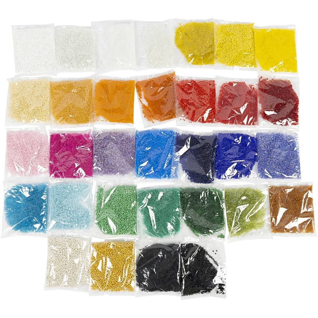Rocailles perler dia. 1,7+3+4 mm, hulstr. 0,5-1,2 mm, 32x100g