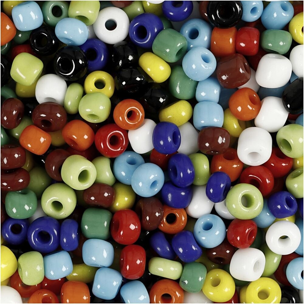 Rocaillesperler mix, str. 6, diam. 4 mm, ass. farver, 1000g, hulstr. 0,9-1,2 mm