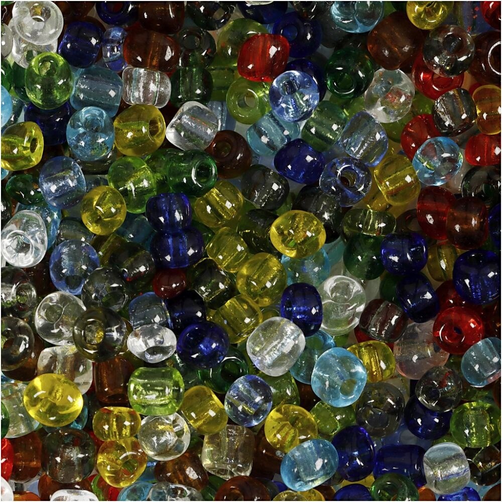 Rocailles perler - Str. 6/0 - 4 mm - Transparente farver - 130 g