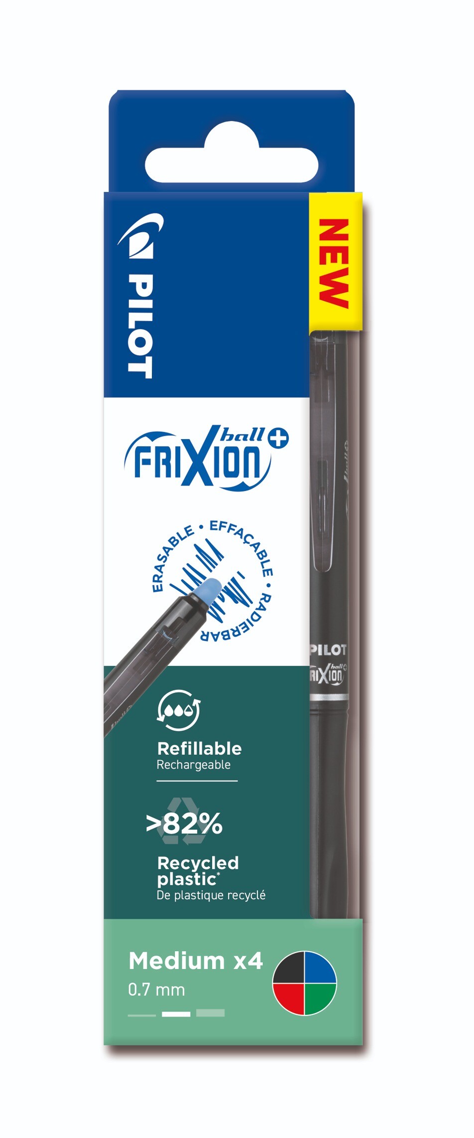 Kuglepen – Pilot FriXion Ball Plus – 0,7 mm – Assorterede farver – 4 stk