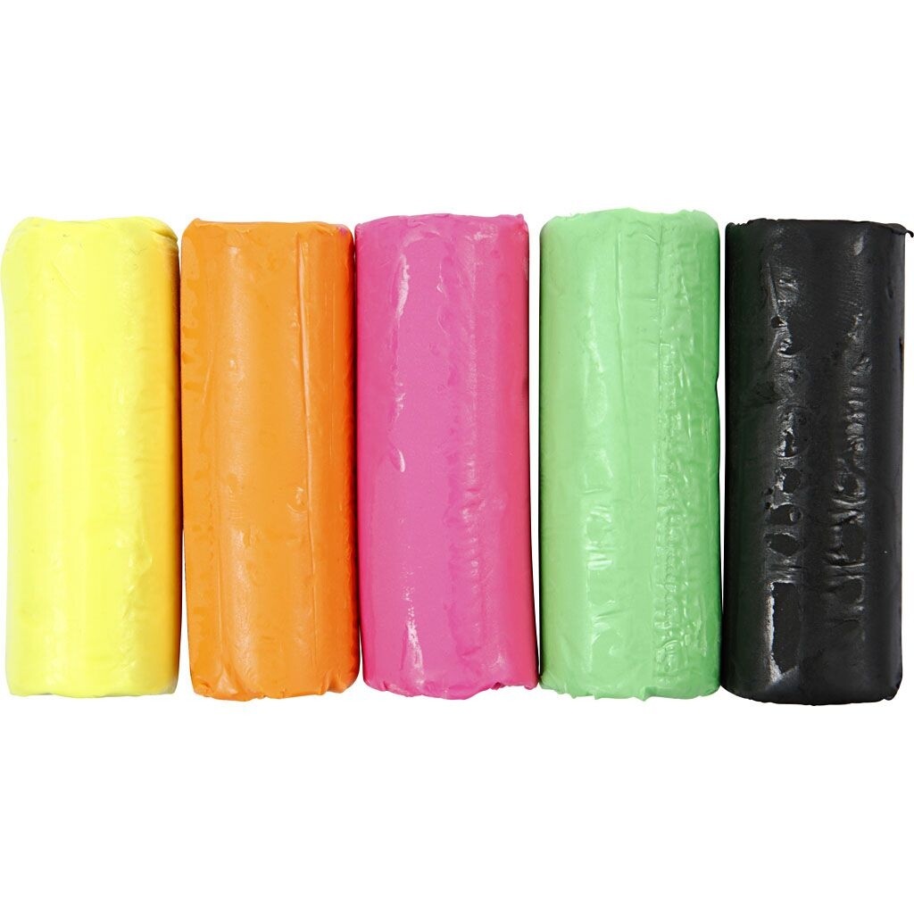 Modellervoks sæt med 5 neonfarver Soft Clay - 400 gram