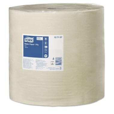 Aftørringsrulle Industri Tork 127107 Basic W1 1-lag Ø38cm B33cmxL1190m Genbrug Gul - 1190 m/krt