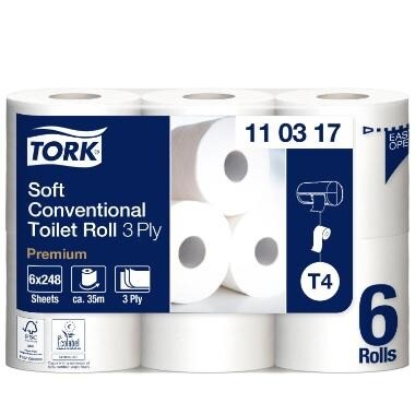 Toiletpapir Tork 110317 Premium T4 premium Extra soft 3-lag 34.7m - 7 pk x 6 rl/krt