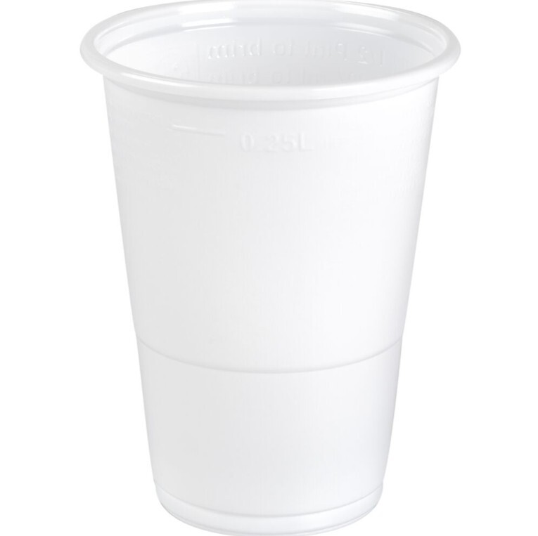 Plastikglas, 10,1cm, Ø7,8cm, 250 ml hvid, PP - 1250 stk