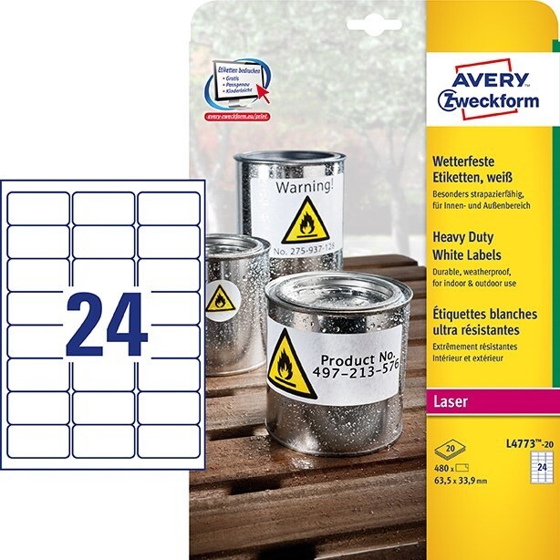 Avery L4773-20 Heavy duty labels 63,5x33,9 (480)