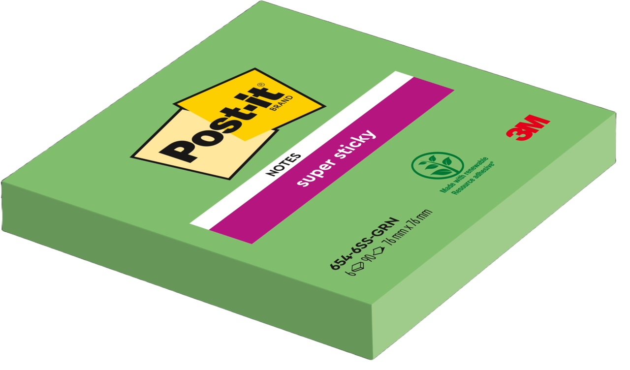 6 stk. Post-it Super Sticky Notes - Asparges grøn