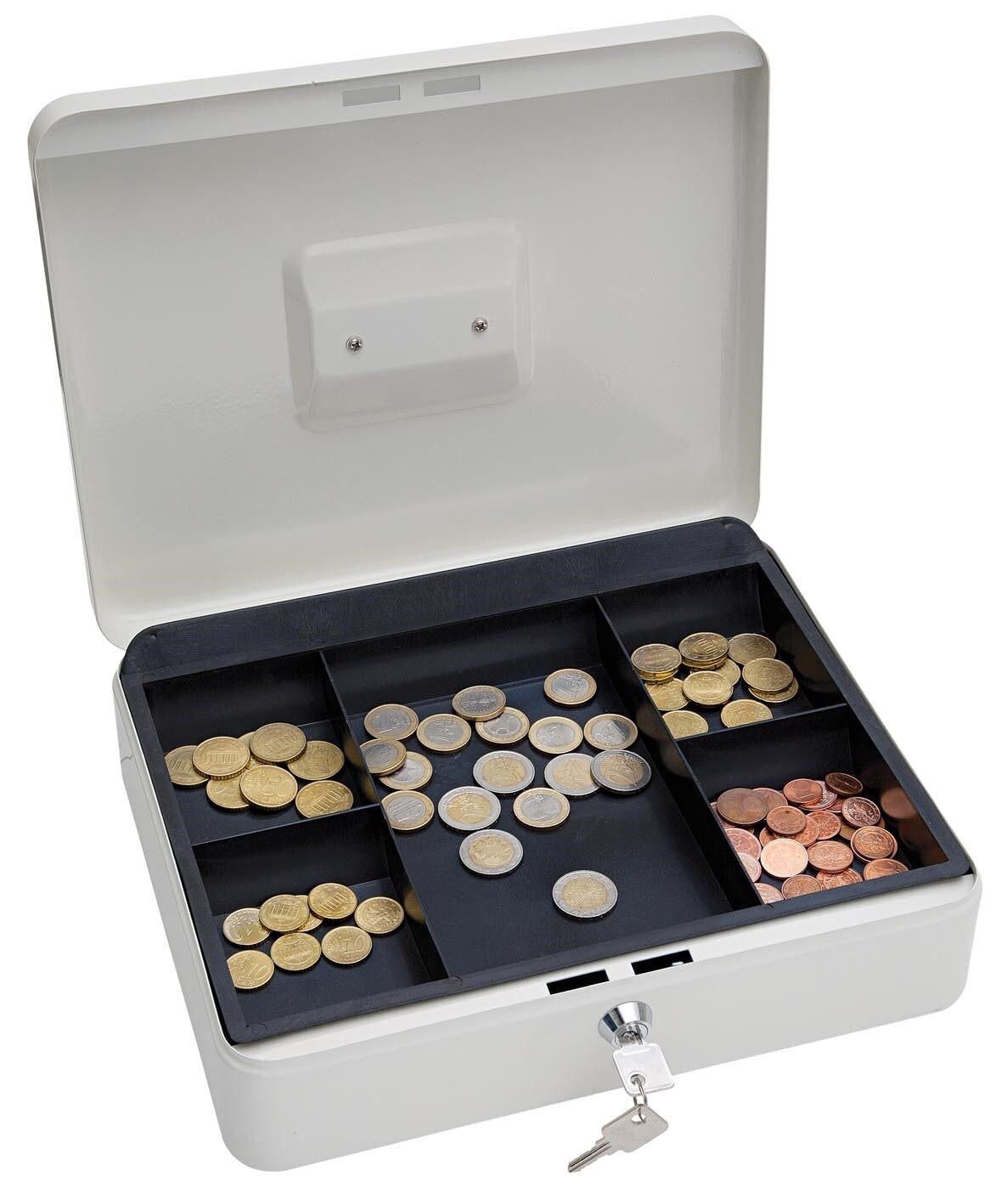 Pengekasse 704 - Büngers - 30x23x9 cm - Stål - Indsats med 5 rum - Hvid