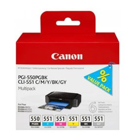 Canon PGI-550|CLI-551, Blækpatron, Sampak - 6 Farver