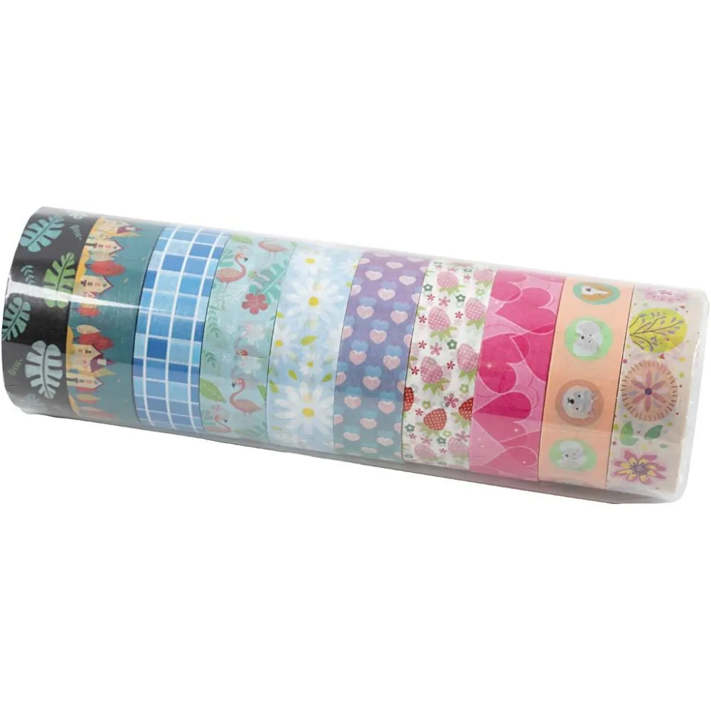Masking tape - Washi assorteret 15 mm - 10x10 m