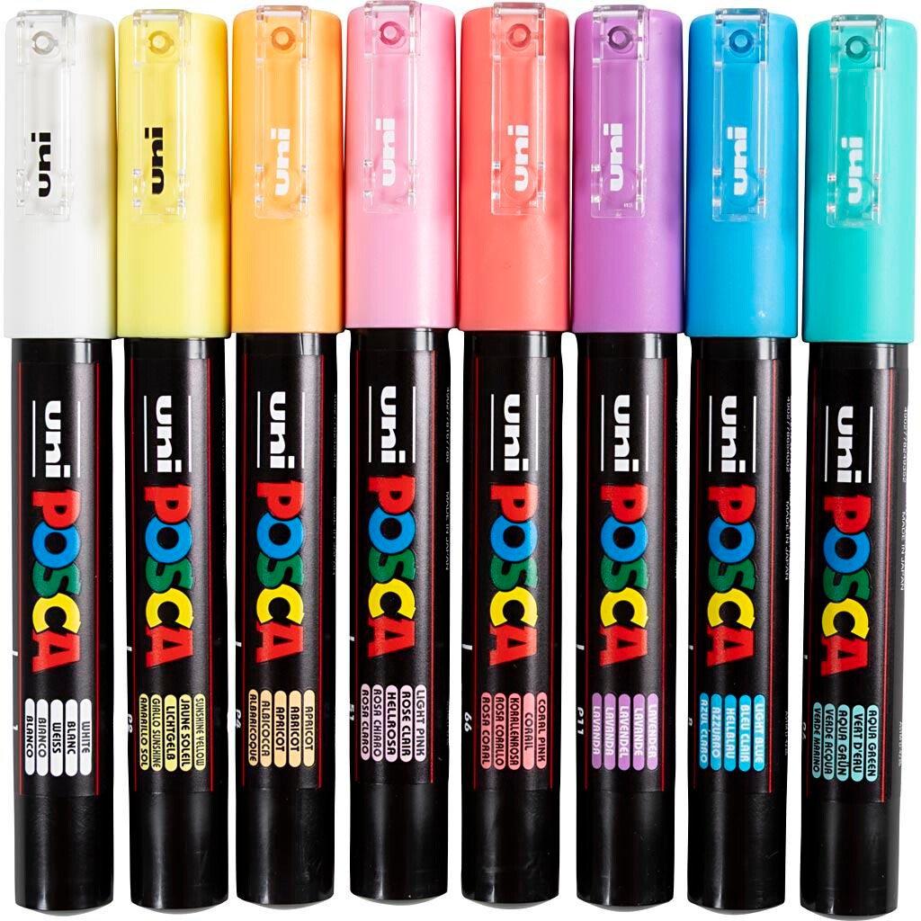 Posca Tusch, nr. PC-1M, streg 0,7 mm, extra-fine, ass, lys, 8 stk./ 1 stk.