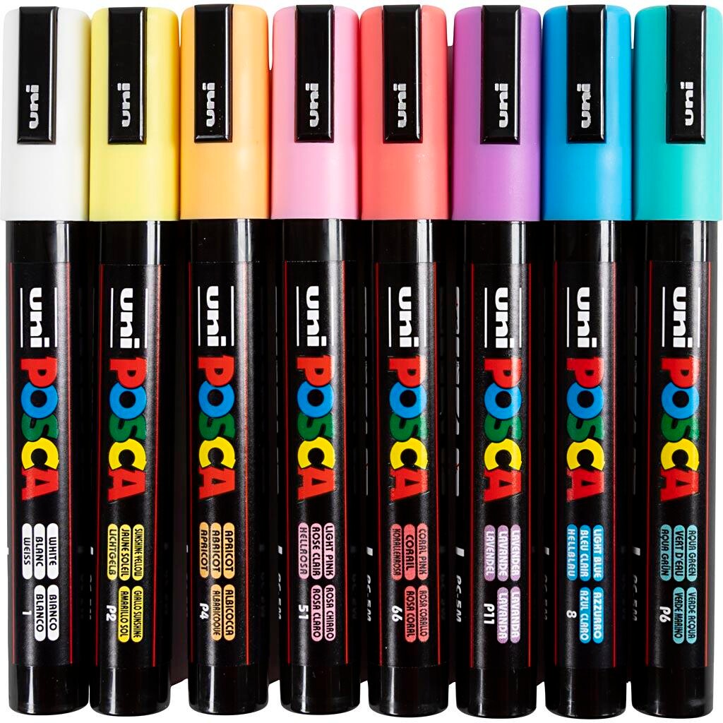 Posca Tusch, nr. PC-5M, streg 2,5 mm, medium, ass, 8 stk./ 1 stk.