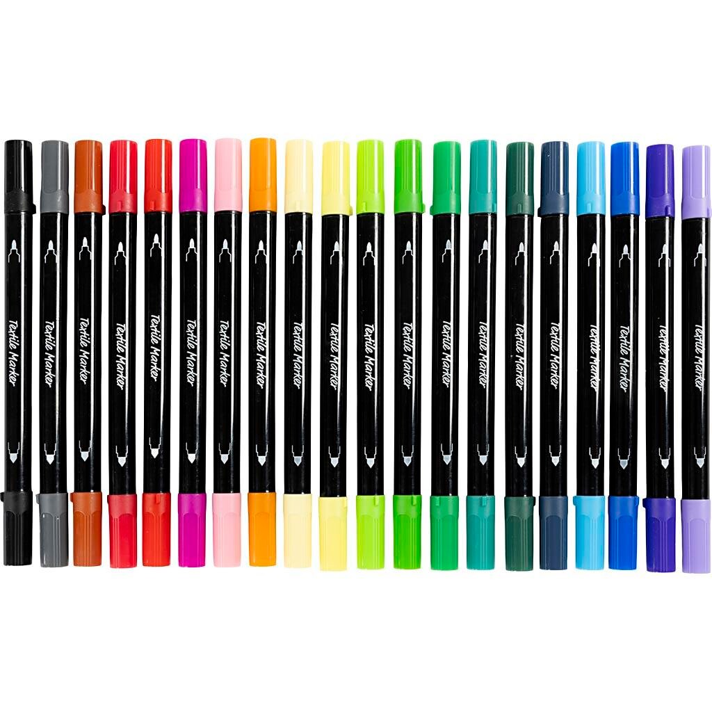 Tekstiltusch, streg 2,3+3,6 mm, standardfarver, 20 stk./ 1 pk.