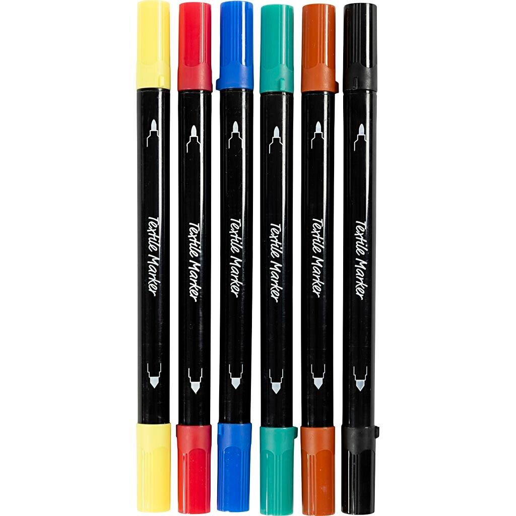 Tekstiltusch, streg 2,3+3,6, standardfarver, 6 stk./ 1 pk.