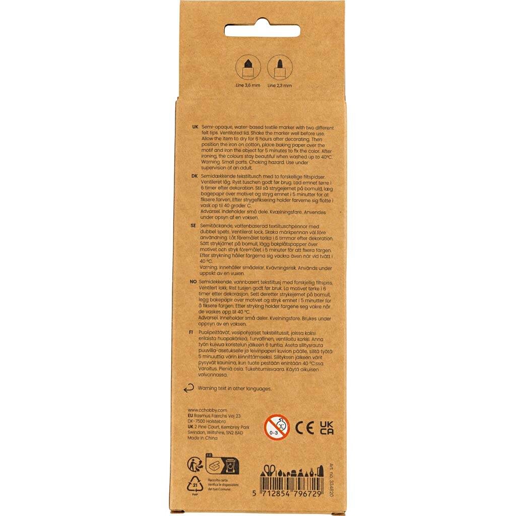 Tekstiltusch, streg 2,3+3,6 mm, sort, 6 stk./ 1 pk.