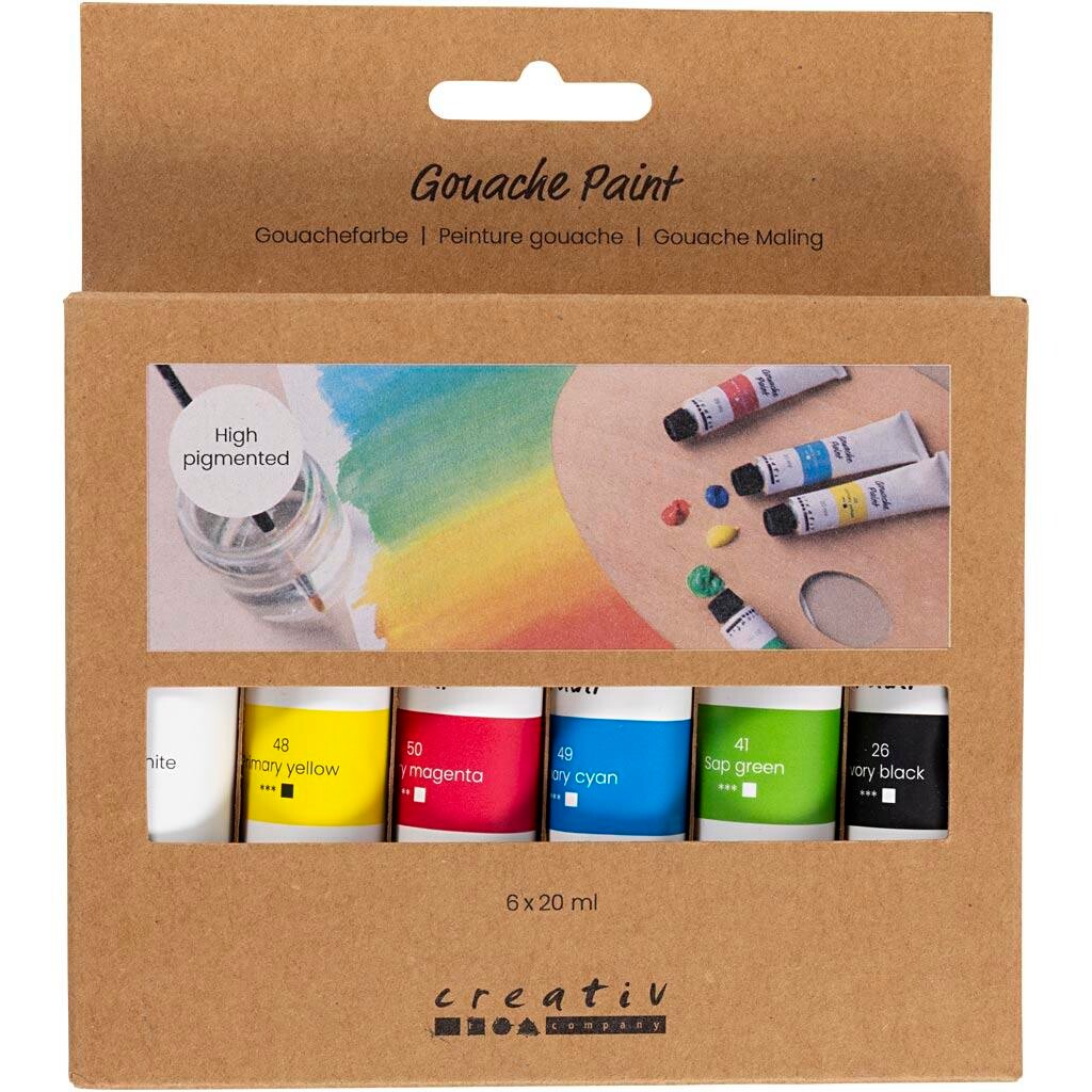 Gouache Maling, standardfarver, 6x20 ml/ 1 pk.